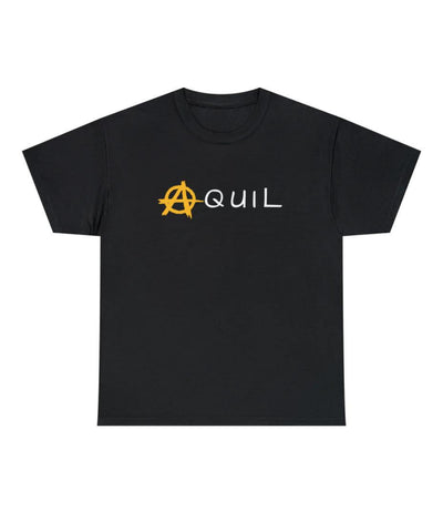 The Black Aquil logo t-shirt feautres a black fabric with a minimalist design. It showcases a capital letter "A" in black, enclosed within a with circle.