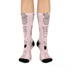 Pink Catus Crew Socks